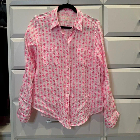 Lilly Pulitzer Pink Floral Linen Shirt - Picture 6 of 8